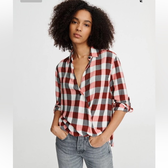 Rag and Bone Victor Draped Buffalo plaid blouse small - Picture 1 of 6